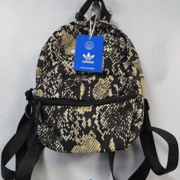 NWT Adidas Trefoil 2.0 Mini Backpack Black Beige Tan Snakeskin - Picture 1 of 6